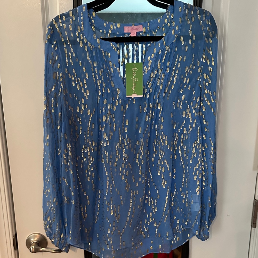 Lilly PulitzerNWT Colby Top-bay blue-bubble clip dot jacquard MEDIUM